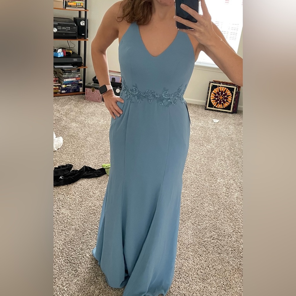 Azazie Steel Blue Maxi Dress